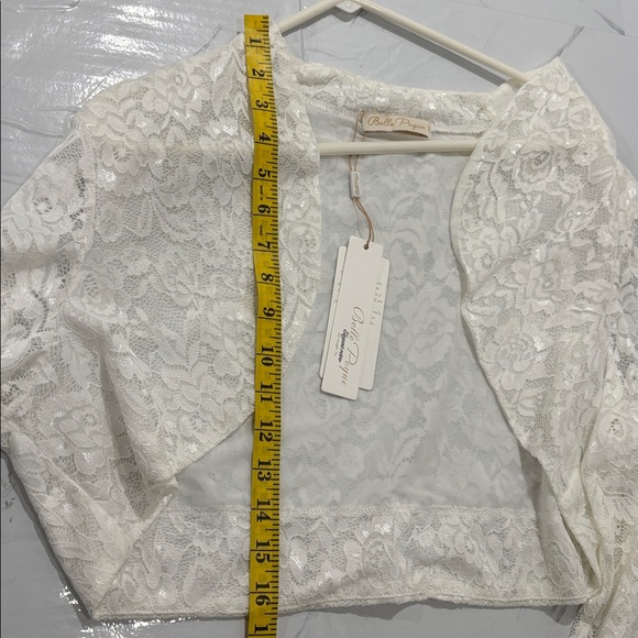 Belle Poque White Lace Cropped Bolero Shrug Long Sleeve Bridal Formal Top 2XL - Picture 13 of 13